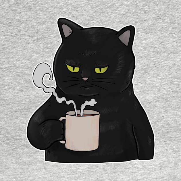 Grumpy Black Cat with Coffee Morning Grouch by Mesyo
